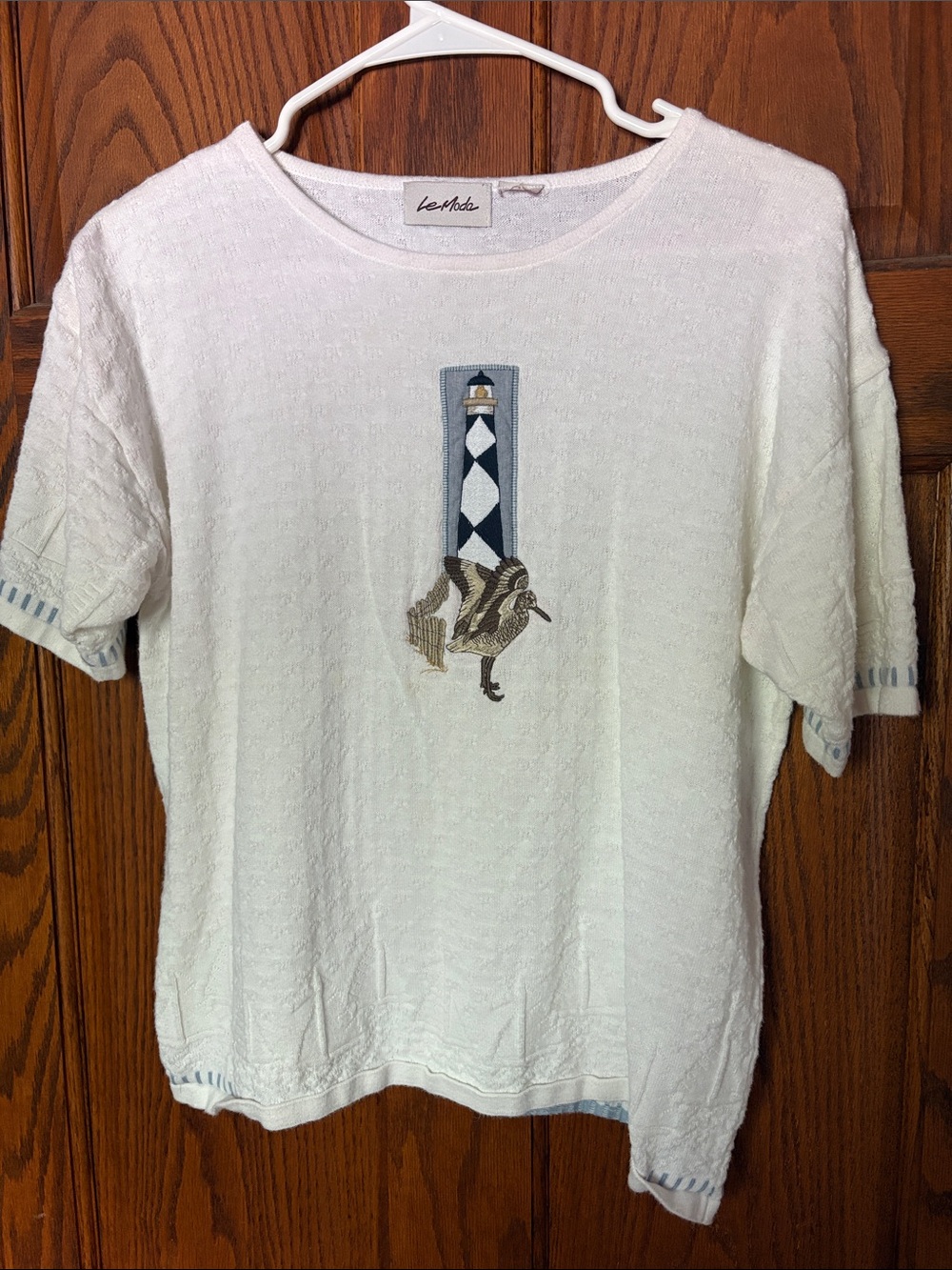 White Nautical Embroidered Short Sleeve Top